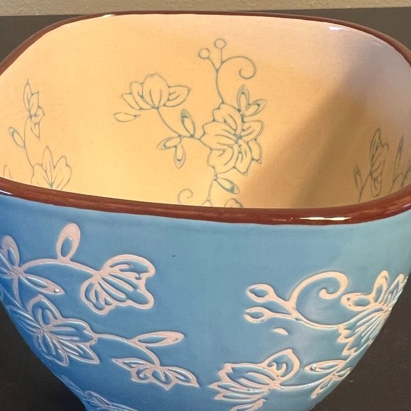 Set of 4 Temp-Tations by Tara ~ Aqua Square Mugs w/ White Floral Lace Pattern - Picture 6 of 12